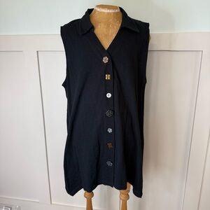 Soft Surroundings Danielle Button Tunic Top Women’s 2X Black Cotton Sleeveless